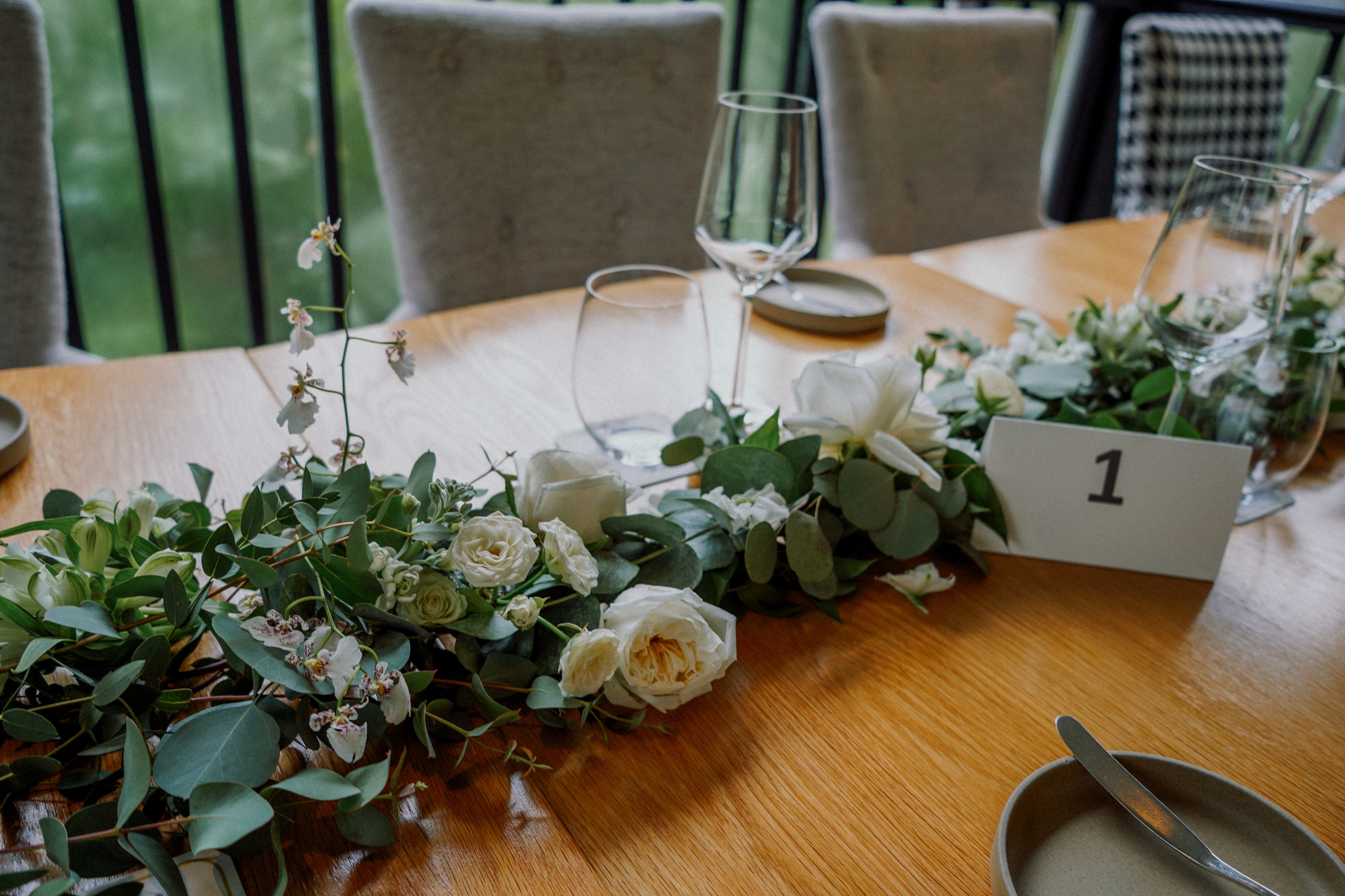 Wedding flowers for centrepiece ideas on wedding reception dinner table ceremony at Singapore Botanic Gardens wedding at Corner House Singapore