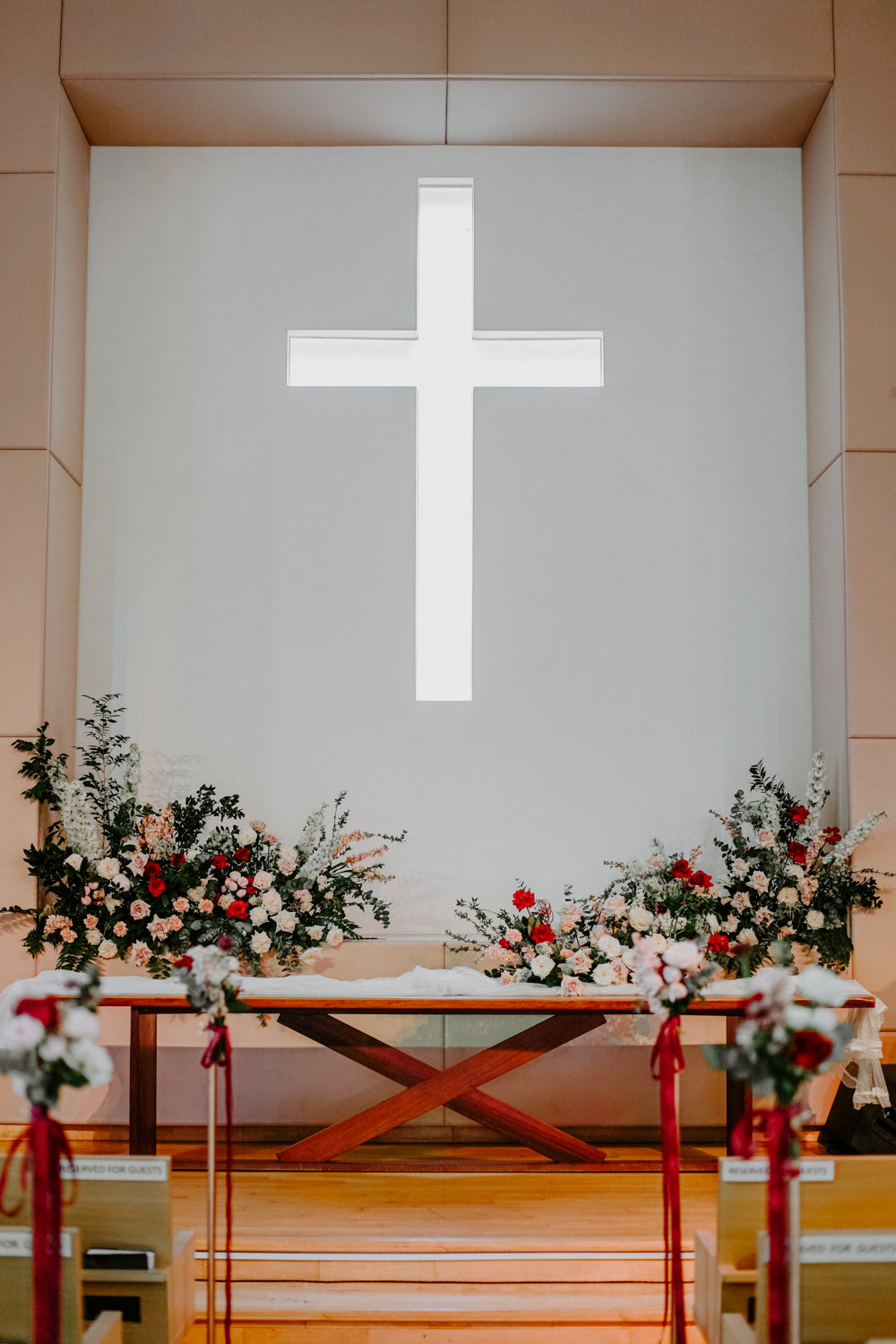 Singapore church booking for wedding florist ideas and pews decoration