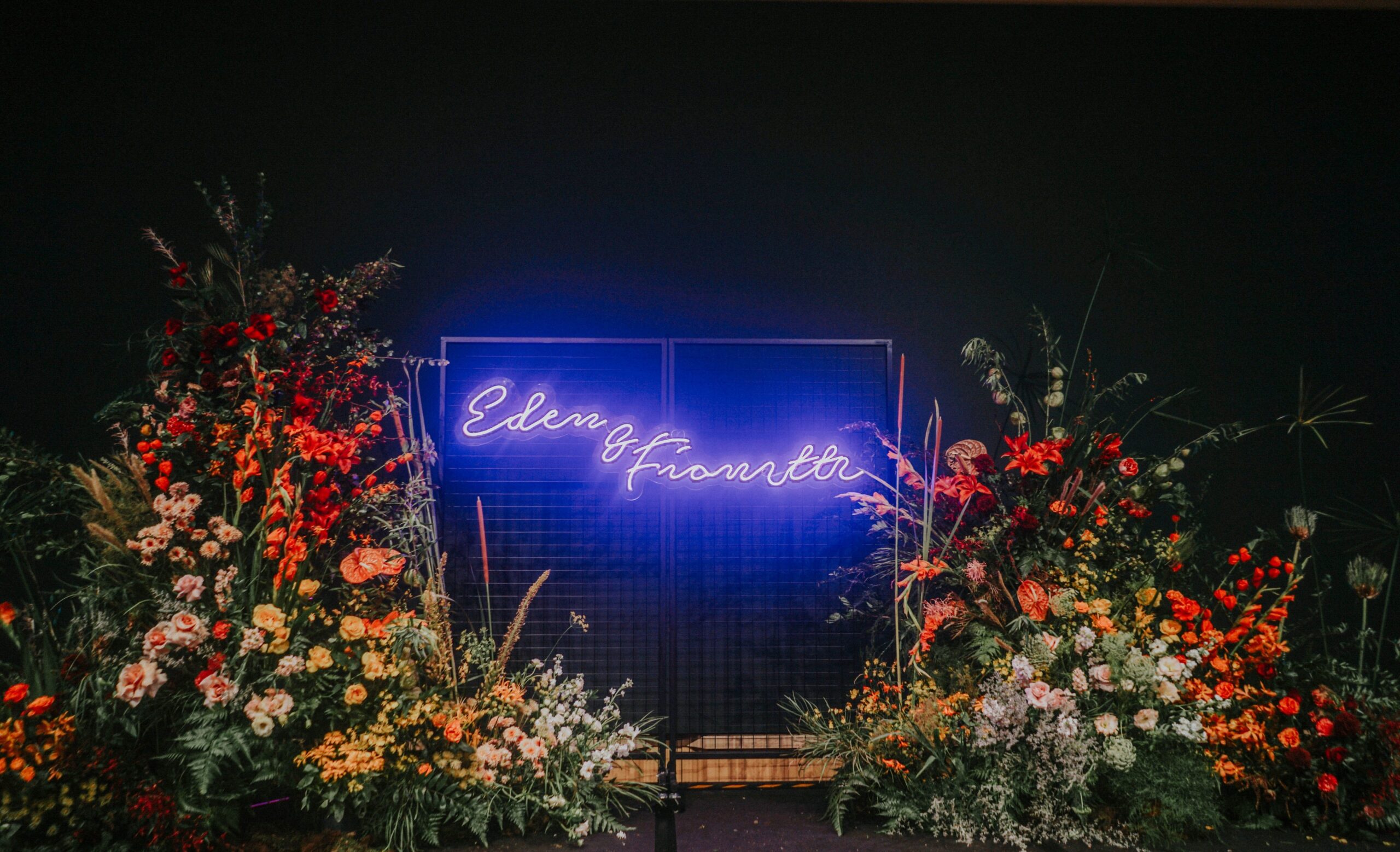 Neon signage for wedding couple name Singapore Conrad Hotel wedding dinner banquet ceremony