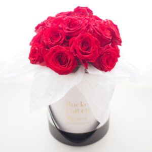 red rose floral bucket