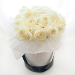 white rose floral bucket