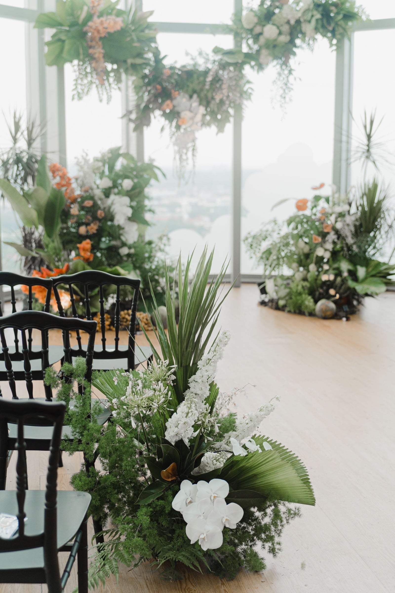 Ferns and greens wedding flower ideas at 1-Atico for content creator wedding Nicole and James Seah actor